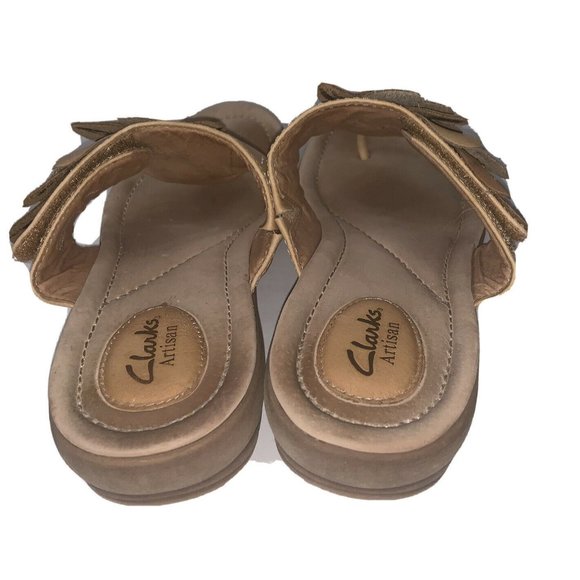 Clarks Artisan Petal Leaf Leather Flip Flop Sandals Sz 9 Tan Brown FLAW - Picture 4 of 12